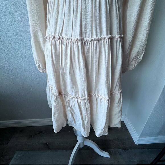 Altar'd State Open Back Tiered Peasant Mini Dress Cream Long Sleeve SZ M - Picture 7 of 11